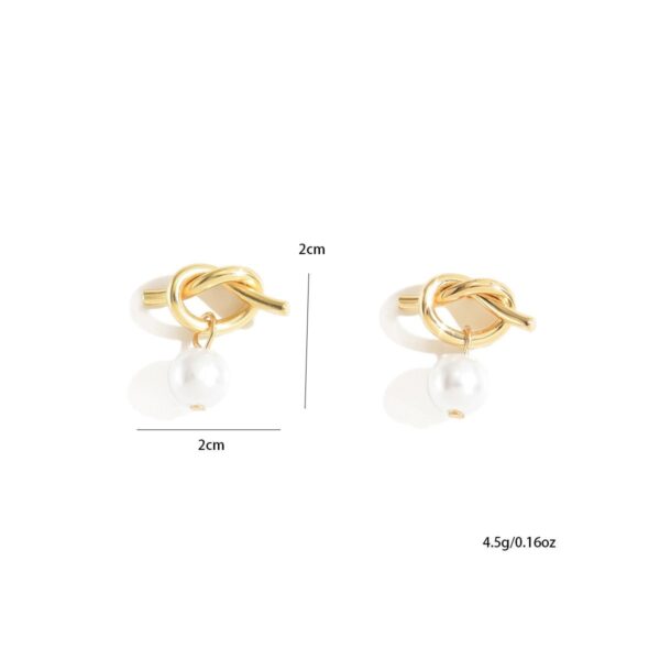 Elegant Gold Knot Stud Earrings With Pearl Drop - Image 4