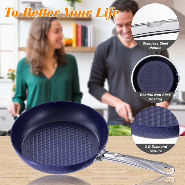 Frying Pan Sets Non Stick 3Pieces Blue 3D Diamond Cookware - Image 2