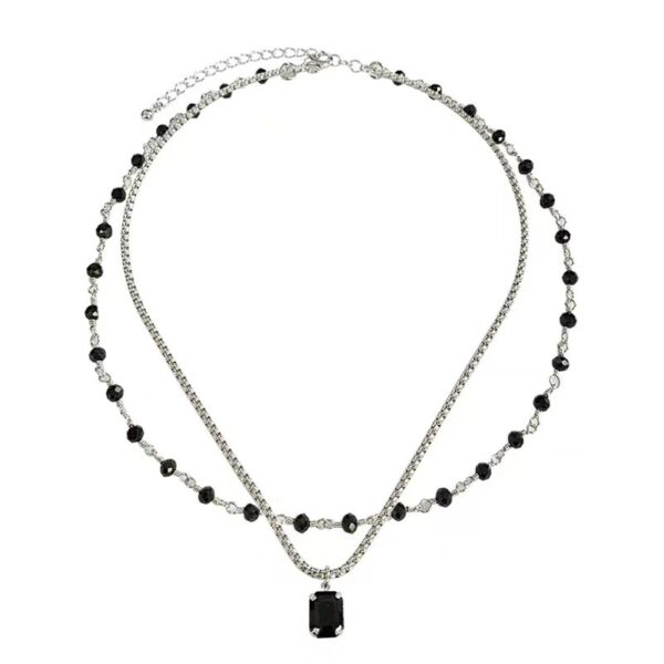 Double Layer Twin Black & Rhimestone Necklace Ins Style New Simple Clavicle Chain - Image 2