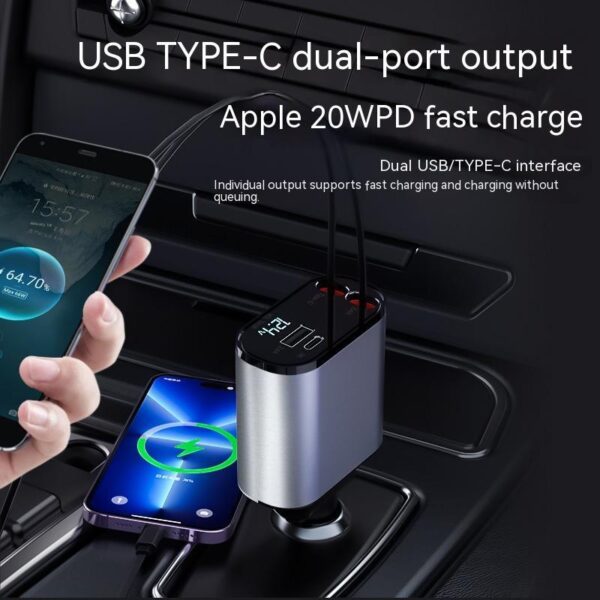 Metal Car Charger 100W Super Fast Charging Car Cigarette Lighter USB And TYPE-C Adapter - Image 10