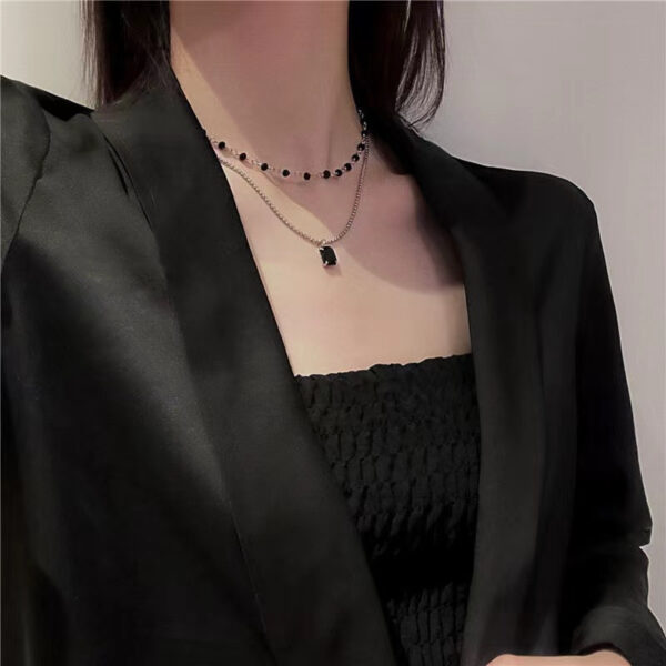 Double Layer Twin Black & Rhimestone Necklace Ins Style New Simple Clavicle Chain - Image 5