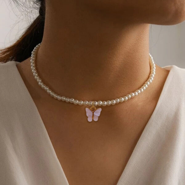 Elegant White Pearl Choker Necklace Small Round Pearl Wedding Butterfly Necklace For Women Charm Fashion Jewelry - Image 8