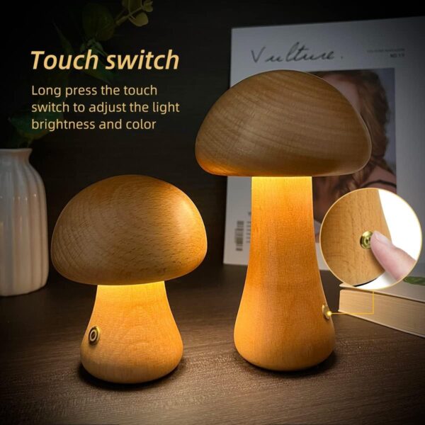 INS Wooden Cute Mushroom LED Night Light With Touch Switch  Bedside Table Lamp For Bedroom Childrens Room Sleeping Night Lamps Home Decor - Image 2