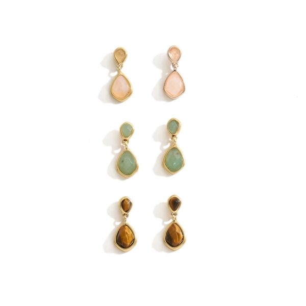 Natural Stone Drop  Earrings Set - 3 Pairs - Image 3