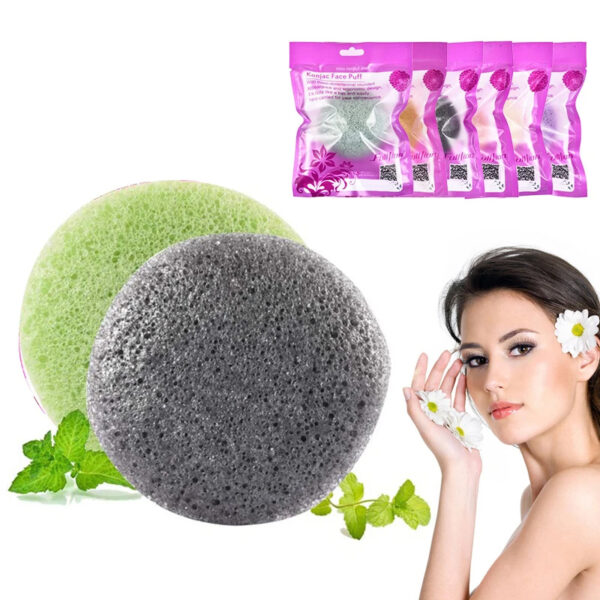 Natural Round Shap Konjac Sponge Face Cleaning Sponge - Image 9