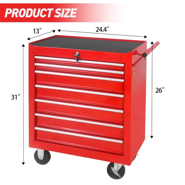 Rolling Tool Chest With 7 Drawer Tool Box With Wheels Multifunctional Tool Cart Mechanic Tool Storage Cabinet For Garage, Warehouse, Workshop, Repair Shop - Image 5