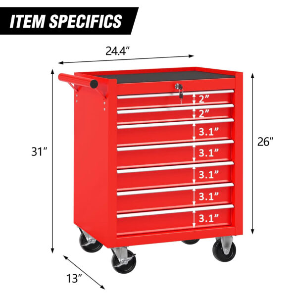 Rolling Tool Chest With 7 Drawer Tool Box With Wheels Multifunctional Tool Cart Mechanic Tool Storage Cabinet For Garage, Warehouse, Workshop, Repair Shop - Image 3