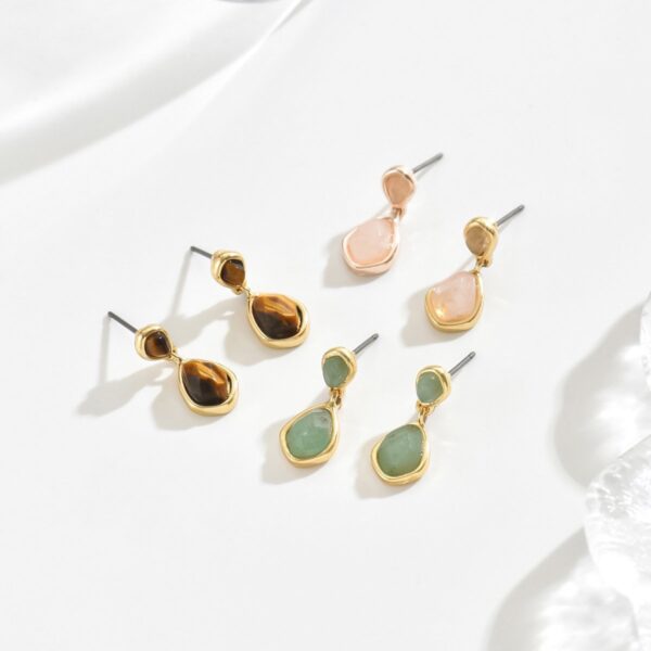 Natural Stone Drop  Earrings Set - 3 Pairs - Image 2