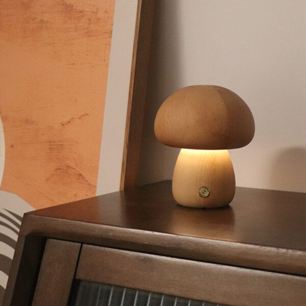 INS Wooden Cute Mushroom LED Night Light With Touch Switch  Bedside Table Lamp For Bedroom Childrens Room Sleeping Night Lamps Home Decor - Image 3