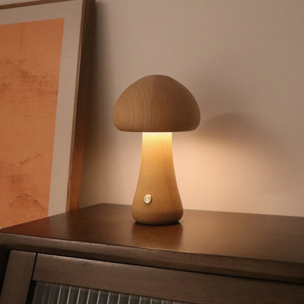 INS Wooden Cute Mushroom LED Night Light With Touch Switch  Bedside Table Lamp For Bedroom Childrens Room Sleeping Night Lamps Home Decor - Image 7