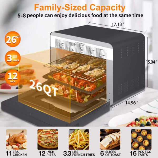 Geek Chef Steam Air Fryer Toast Oven Combo , 26 QT Steam Convection Oven Countertop , 50 Cooking Presets, With 6 Slice Toast, 12 In Pizza, Black Stainless Steel. Prohibited From Listing On Amazon - Image 2