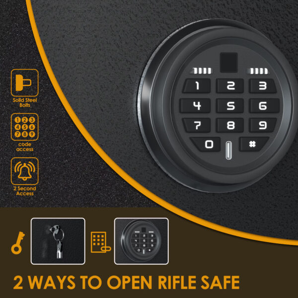 Home Rifle And Pistols Gun Safe With LED Light And Alarm System,Digital Keypad Lock,Quick Access 4-5 Rifle And 2 Pistol,Long Gun Cabinet With Removable Shelf,Built-in Small Cabinet - Image 7